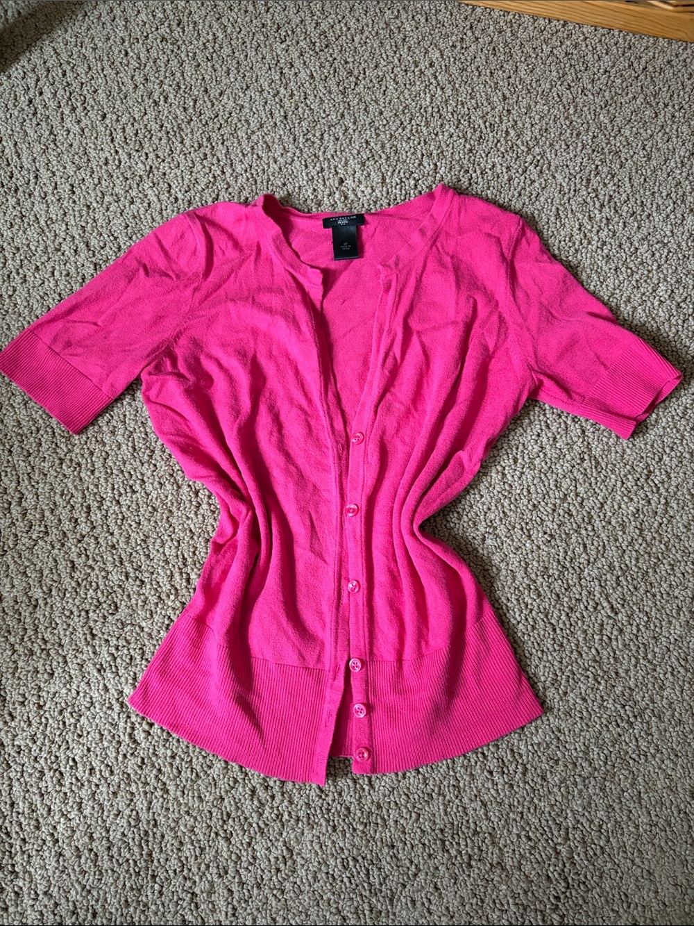 Hot Pink Ann Taylor Short Sleeve Y2K Cardigan